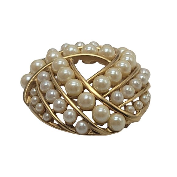 Vintage Gold-Tone Faux Pearl Swirl Brooch Pinback Elegant Design - Picture 6 of 11